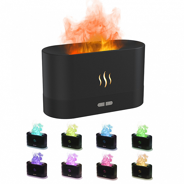 Светодиодный USB увлажнитель-ароматизатор Flame RGB, черный с логотипом в Раменском заказать по выгодной цене в кибермаркете AvroraStore