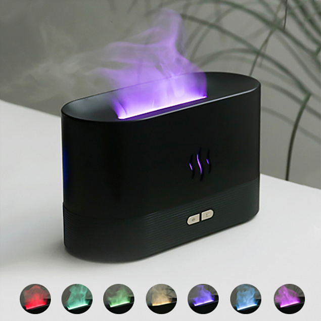 Светодиодный USB увлажнитель-ароматизатор Flame RGB, черный с логотипом в Раменском заказать по выгодной цене в кибермаркете AvroraStore